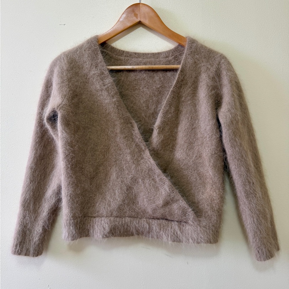 Nicole Miller Artelier Angora Blend Wrap Front Sweater - Taupe - Size P